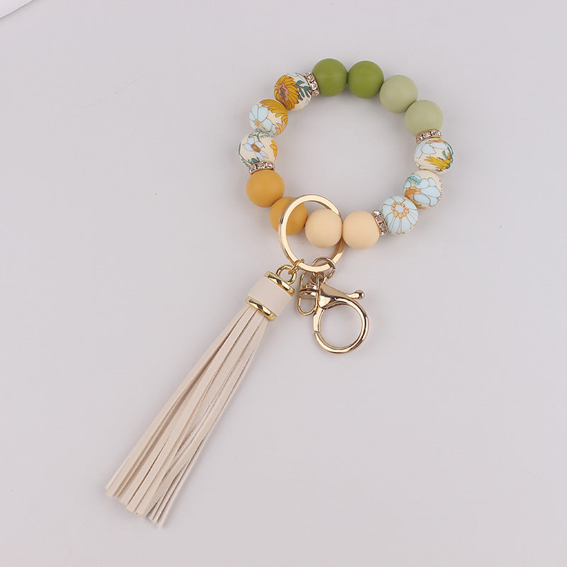 Wholesale 3pcs Food Grade Silicone Bead Key Bracelet Printed Silicone Wrist Keychain