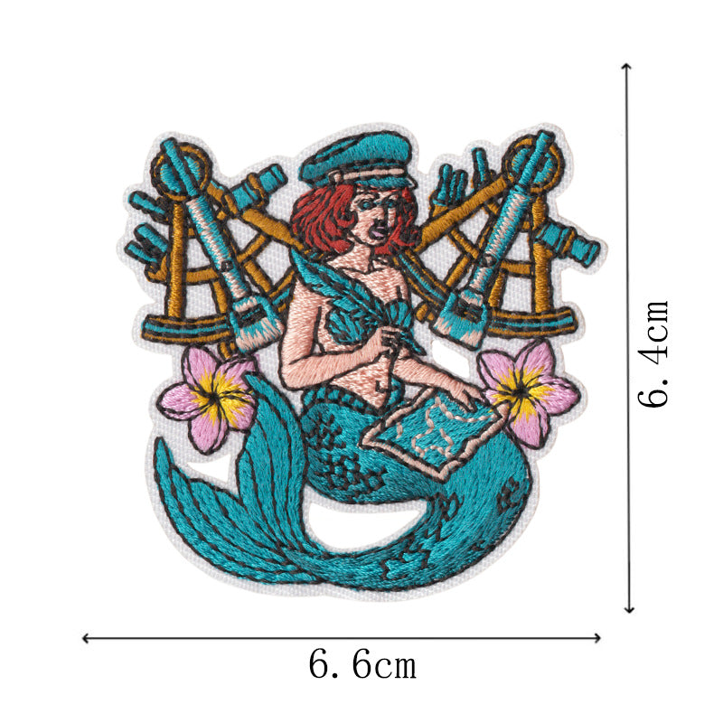 Wholesale West Coast Retro Mermaid Adhesive Embroidered Patches Guitar Cactus Nautical Design For Coat Repair Chic Craft Supply Boutique Resale