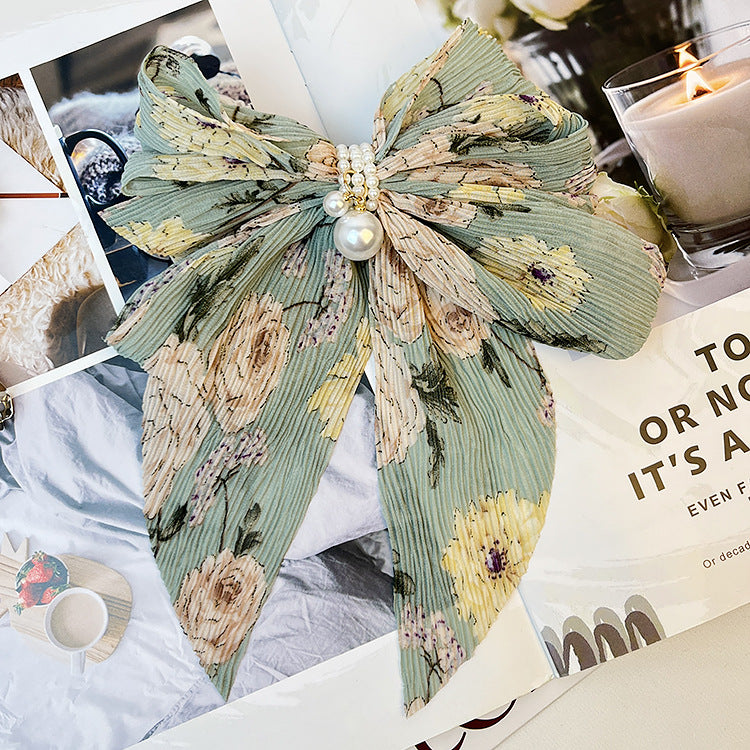 Wholesale Chiffon Pearl Floral Spring Clip Back of Head Top Clip