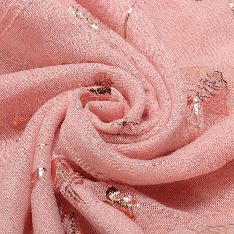 Wholesale Spring and Autumn New Shawl Muslim Gold-stamped Rose Foreign Trade Scarf