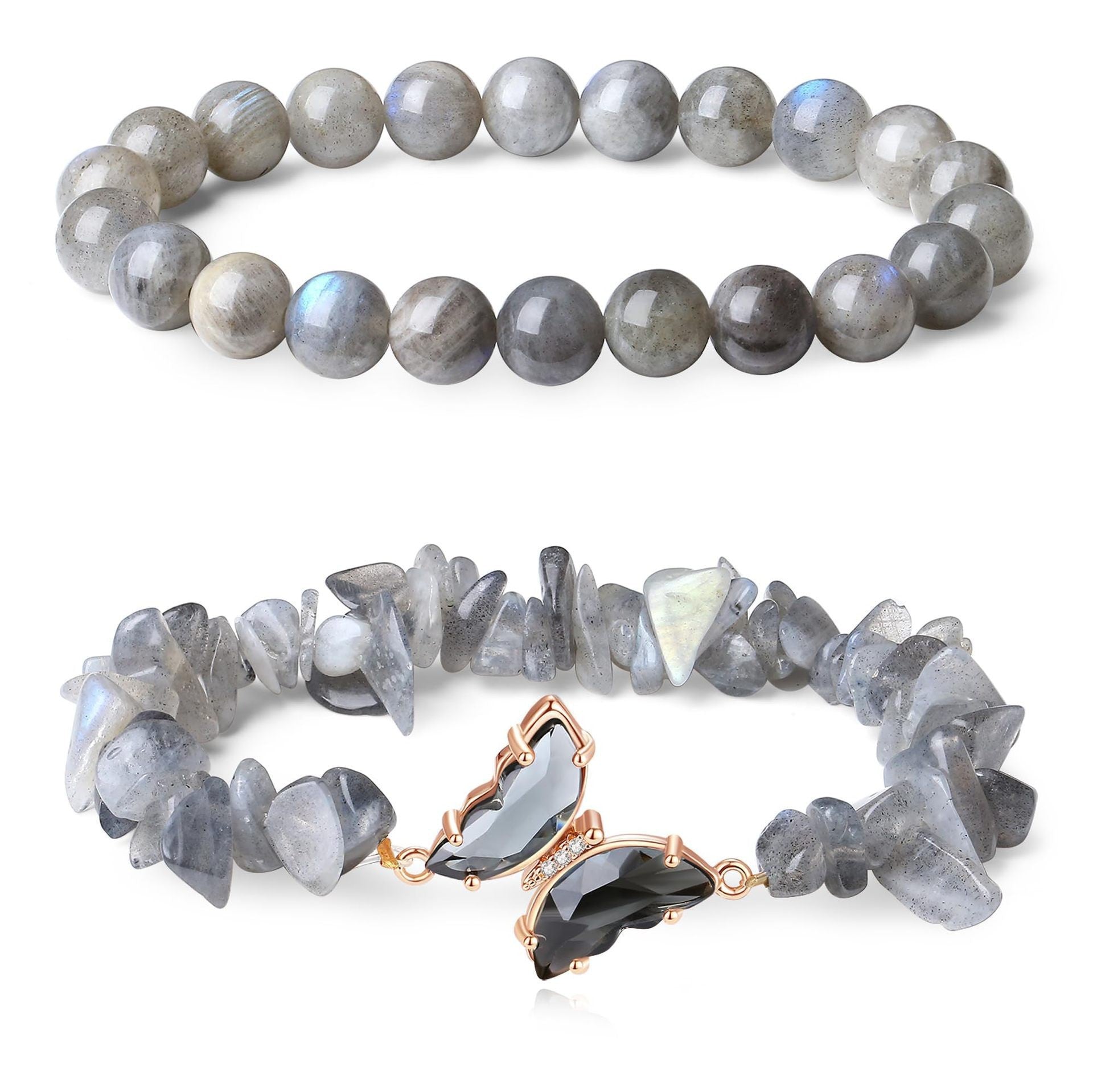 Wholesale  Natural Stone Amethyst Butterfly Pendant Layered Bracelet Set