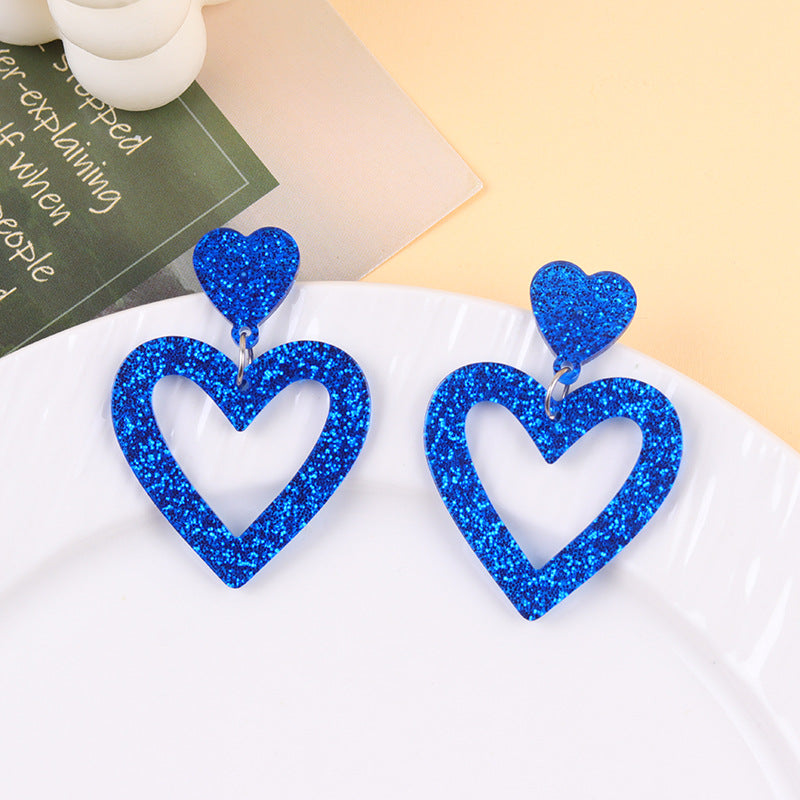 Wholesale Valentine' s Day Sparkling Pink Hollow Heart Acrylic Earrings