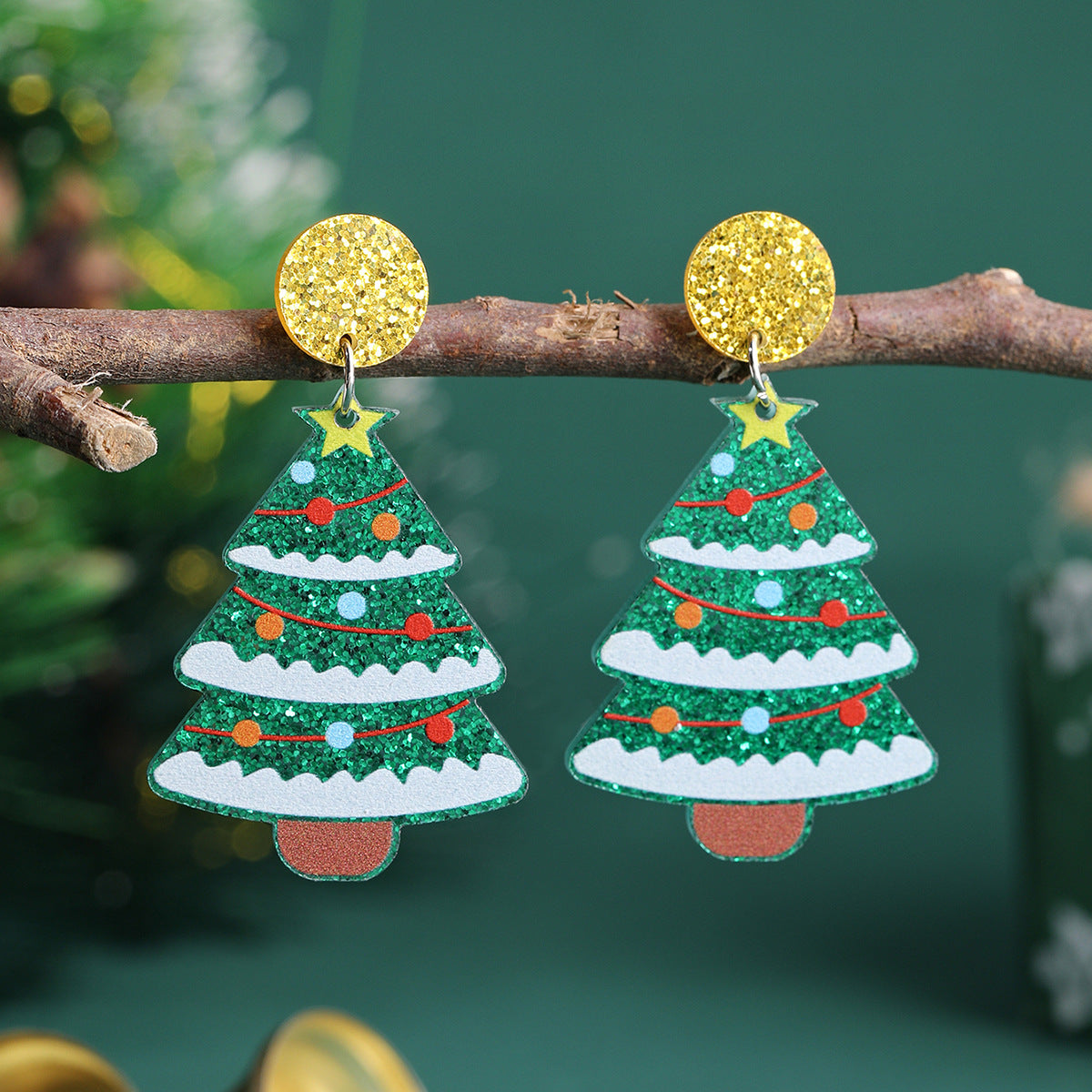 Wholesale Christmas tree earrings love acrylic Christmas ladies earrings