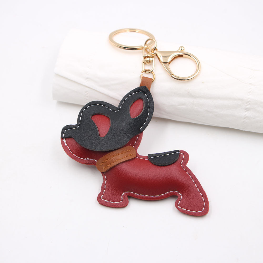 Wholesale Handmade French Bulldog Artificial Leather Keychain Bag Charm Pendant Decorative Accessory For Bags Keys Luggage