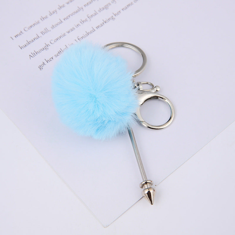 Wholesale DIY wool ball rivet keychain creative cute plush pendant luggage accessories keychain