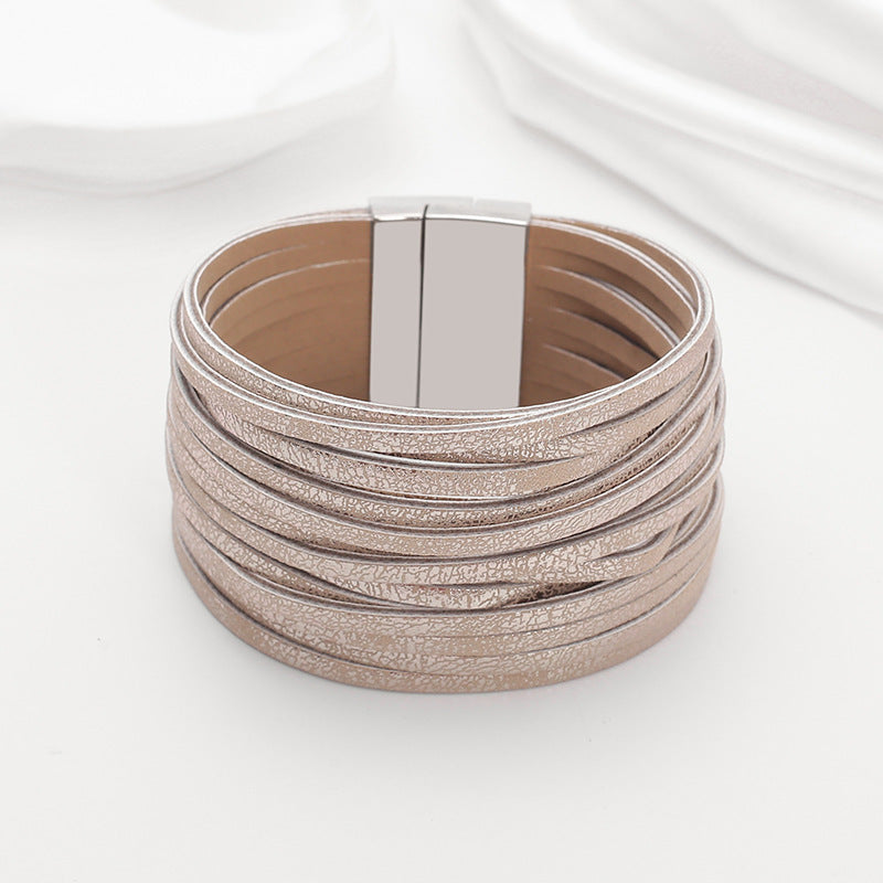 Wholesale Double-layer PU leather women' s bracelet