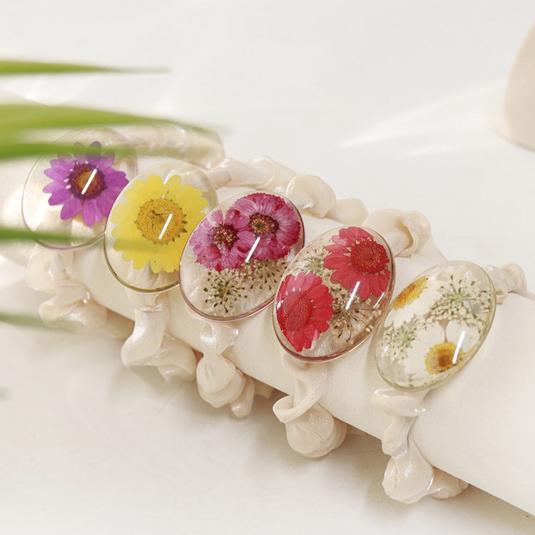 Wholesale 6pcs Real Flower Epoxy Organza Hair Tie