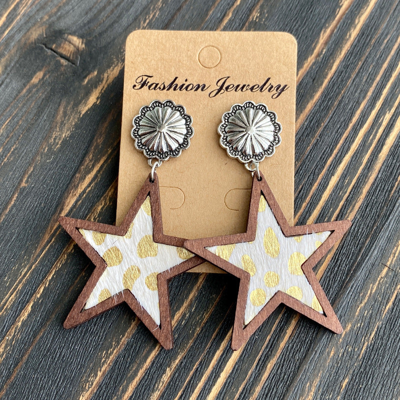 Wholesale Western Style Leopard Print Cow Print Five-pointed Star Earrings