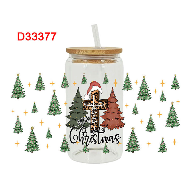 Wholesale Christmas trees of various colors 16oz Cup UV DTF Wraps