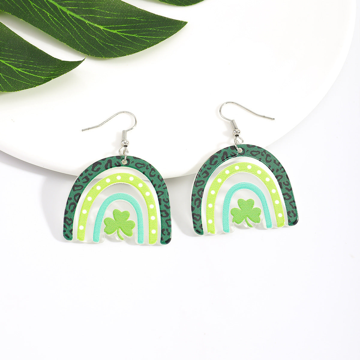Wholesale St.  Patrick' s Day Shamrock Hat Letter Rainbow Acrylic Earrings