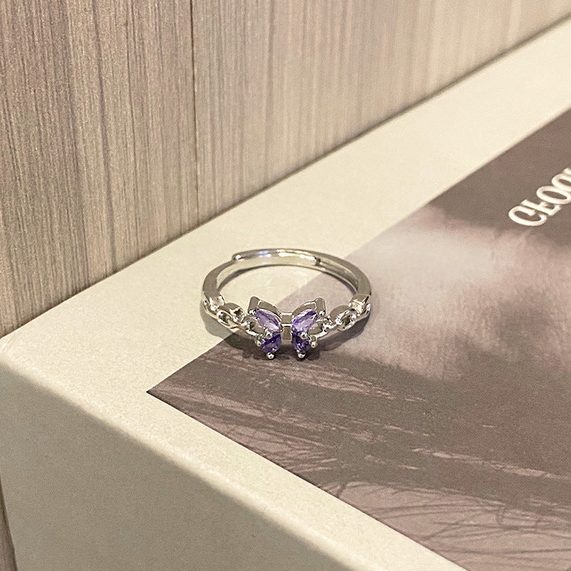 Wholesale Sweet Cool Geometric Purple Diamond Open Ring
