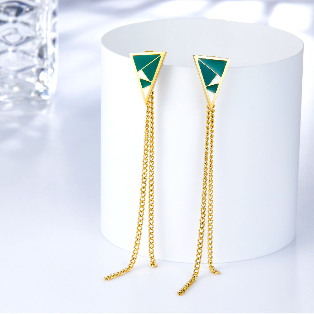 Wholesale Long Stainless Steel Chain Niche Retro Geometric Tassel Earrings