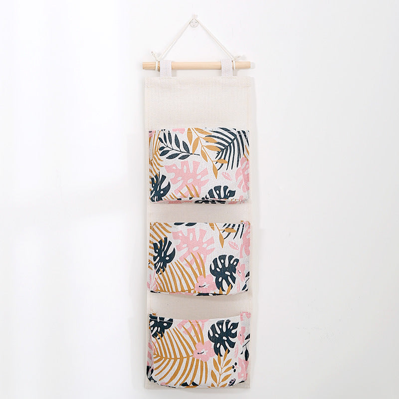 Wholesale Cotton and Linen Three Pocket Three-dimensional Miscellaneous Storage Hanging Bag