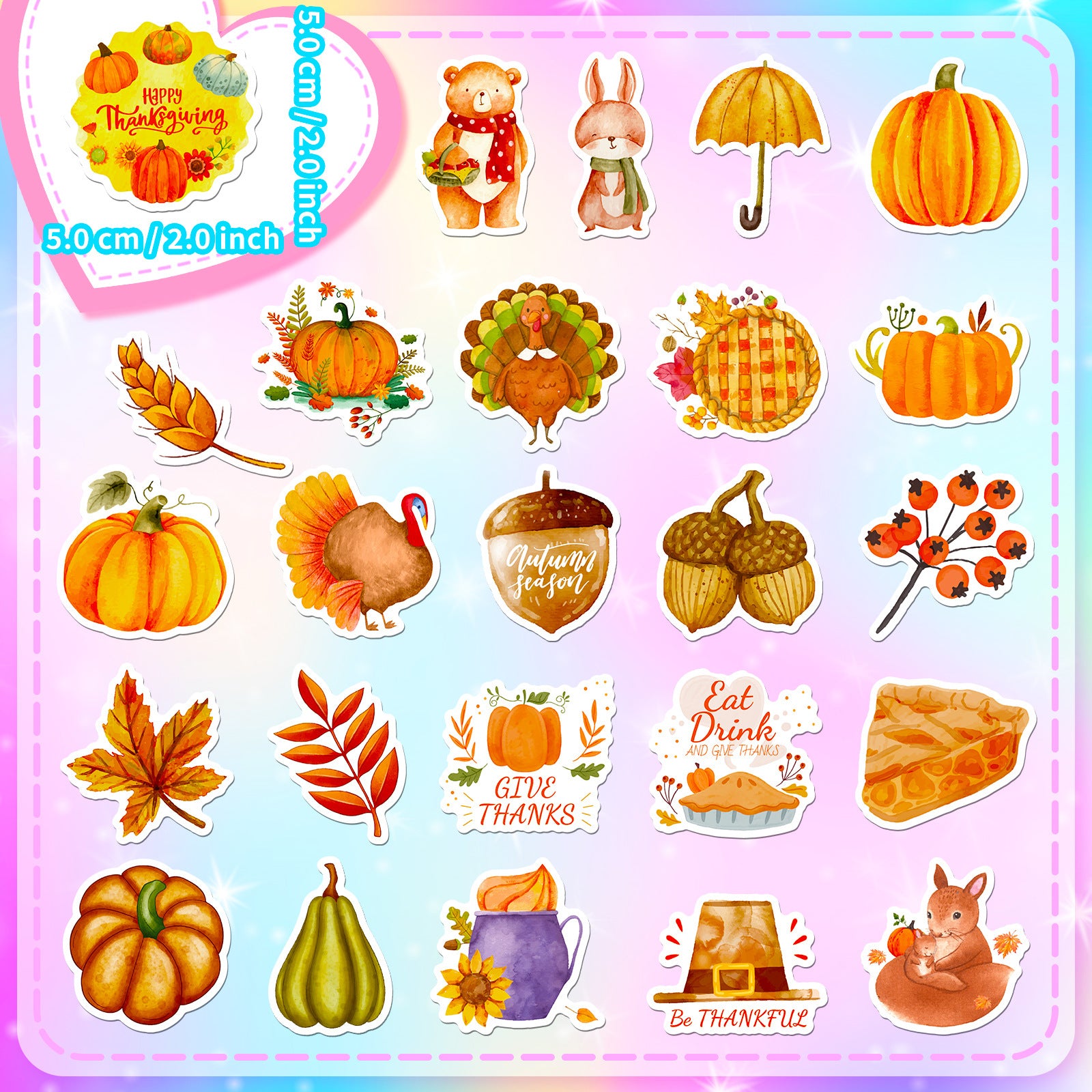 Wholesale 50 pumpkin turkey autumn maple leaf Thanksgiving stickers