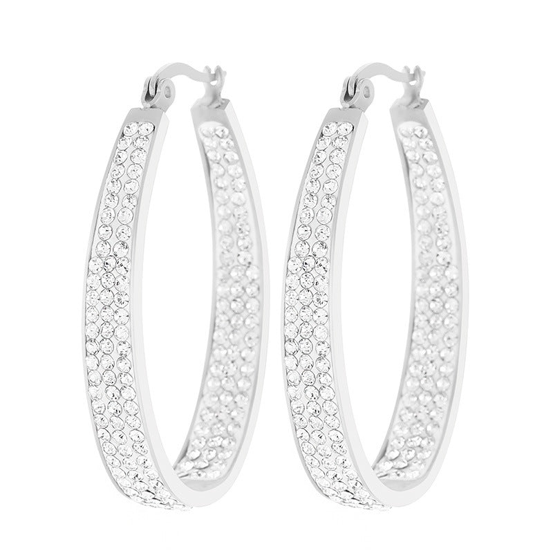 Wholesale U Shape Full Diamond Oval Gold Plated Earrings