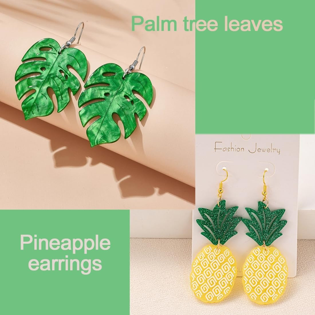 Wholesale 6 pairs of summer coconut tree pineapple palm tree leaf earrings