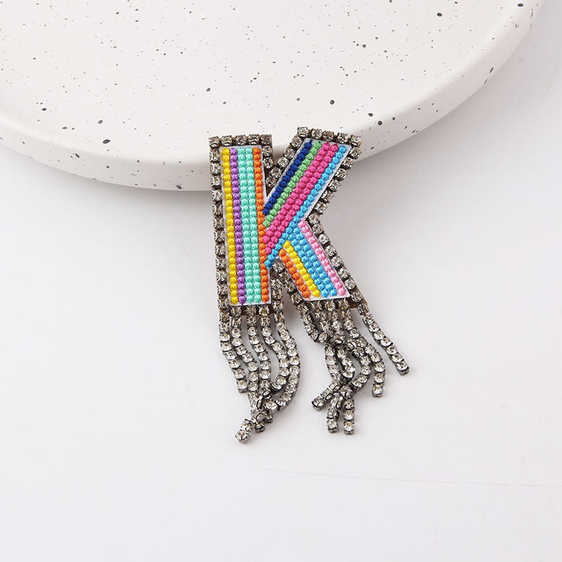 Wholesale Colorful Diamond Letter Tassel Brooch