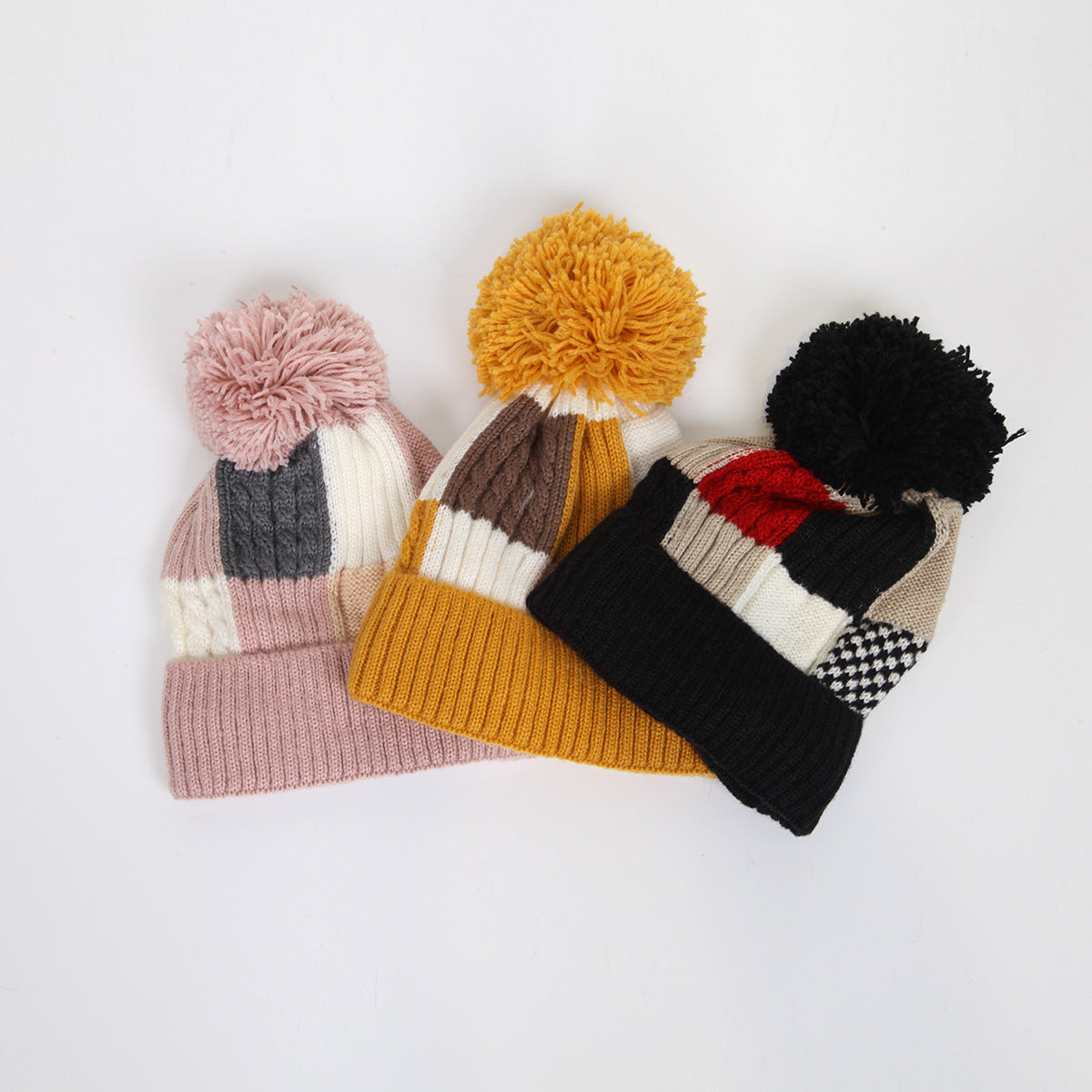 Wholesale Square Plaid Wool Ball Beanie