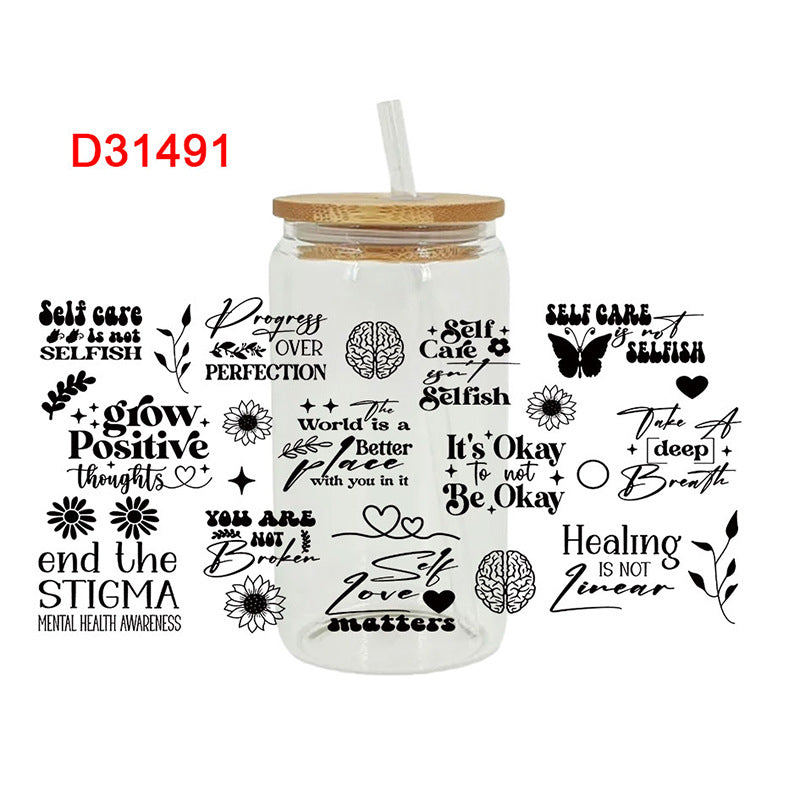 Wholesale Colorful English sentences 16oz Cup UV DTF Wraps