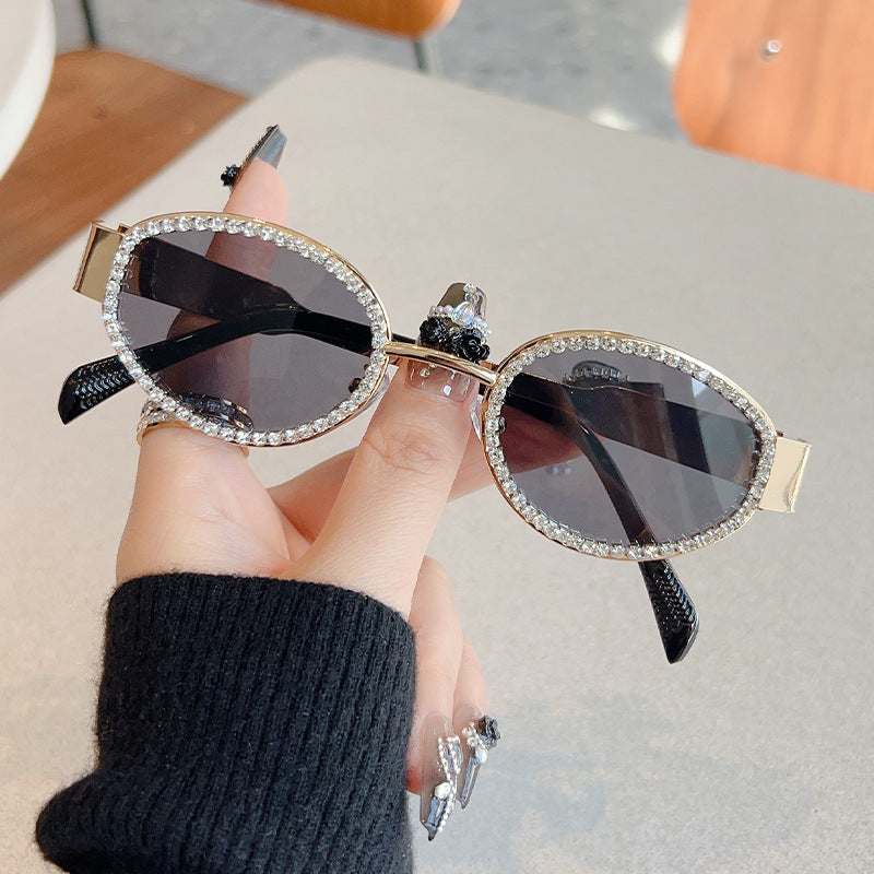 Wholesale Oval metal and diamond vintage sunglasses