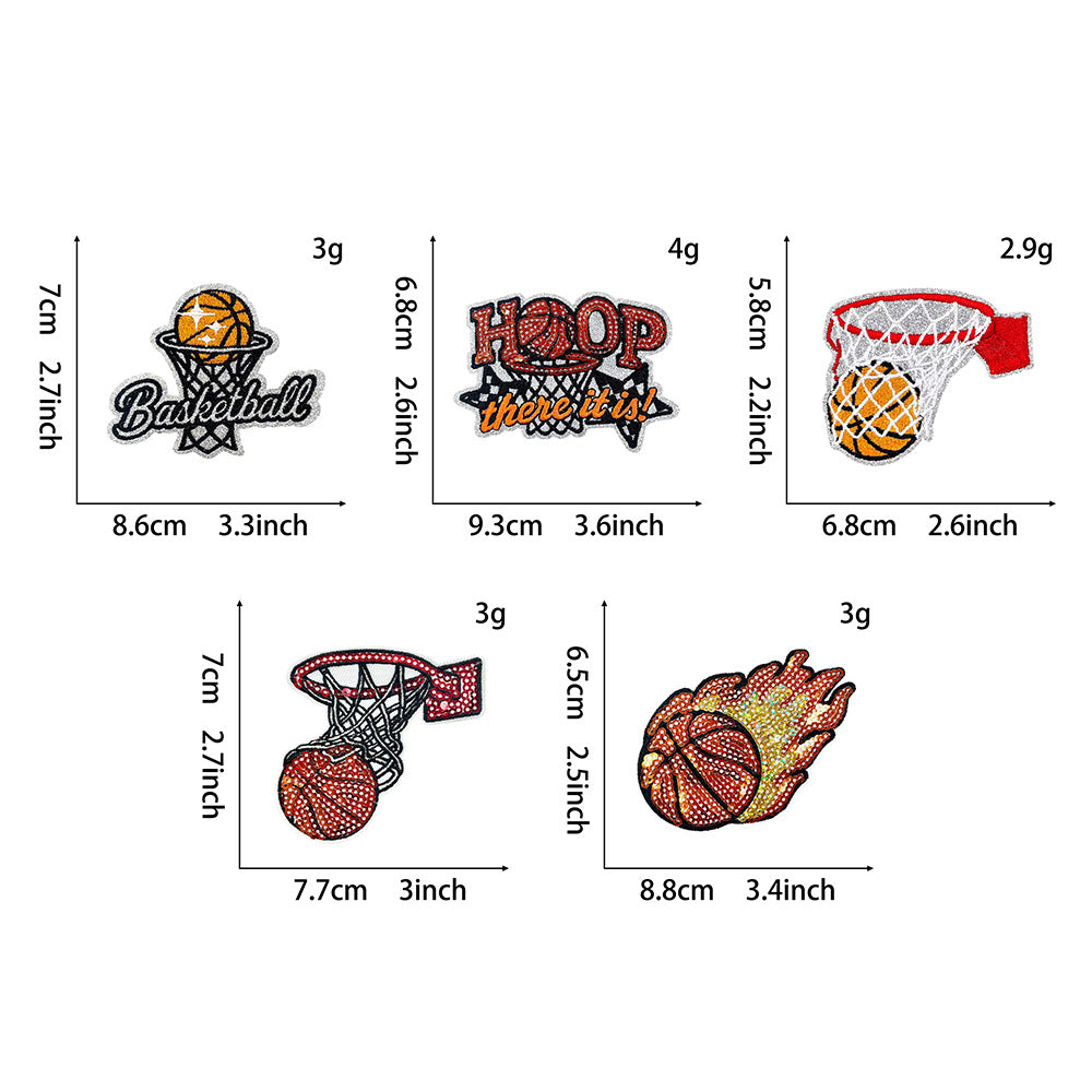Wholesale Sequined Basketball Patch DIY Iron On Embroidered Badge Stylish Coat Decorative Accessory