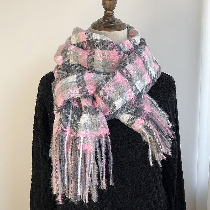 Wholesale Long Tassel Imitation Cashmere Warm Plaid Scarves
