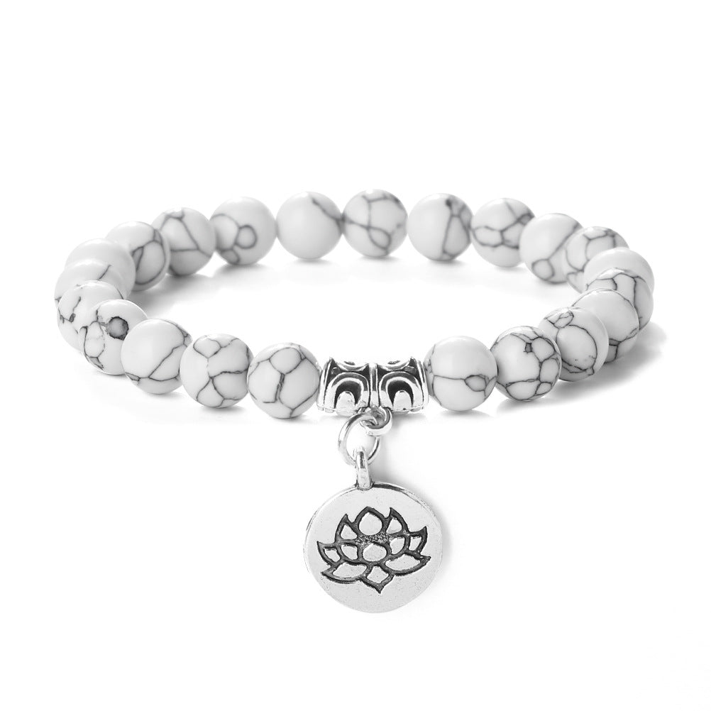 Wholesale 8mm Round Beads Beaded Elastic with Three-Way Alloy Lotus Pendant Buddhist Beads Bracelet