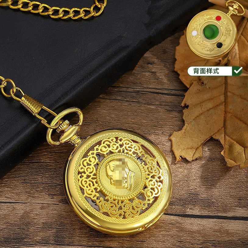Wholesale retro flip digital gold commemorative quartz pocket watch