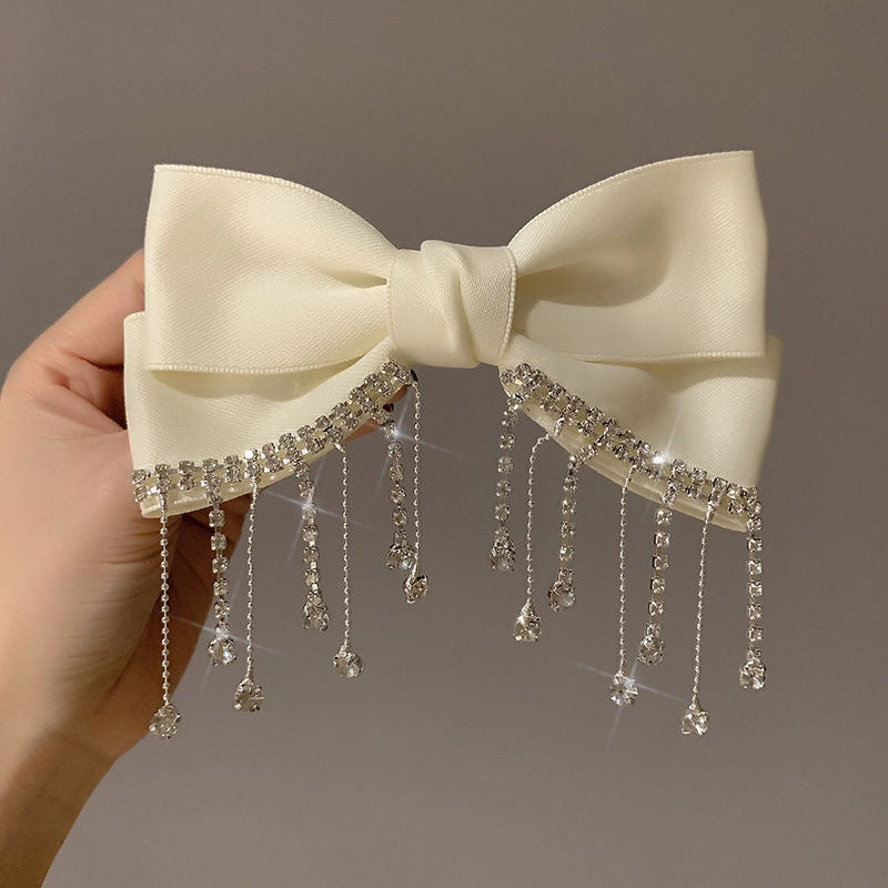 Wholesale Rhinestone Tassel Satin Bow Back Head Spring Clip Top Clip