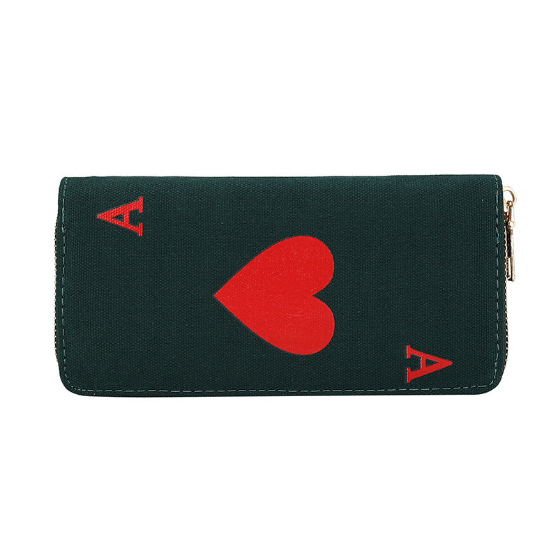 Wholesale Red Heart A Long Large Capacity Canvas Wallet
