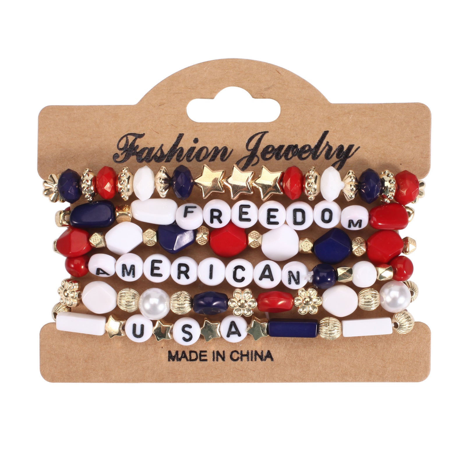 Wholesale American Independence Day Multi-layer Beaded Elastic Bracelet