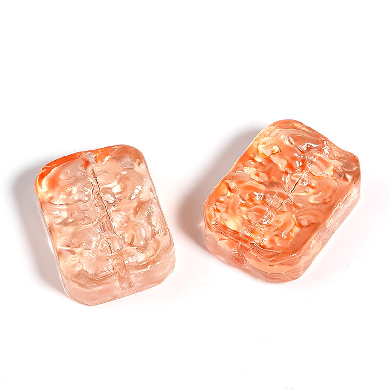 Wholesale 100pcs Glass Double Sided Flower Sign Imitation Jade Square Sign Through Hole Beads DIY