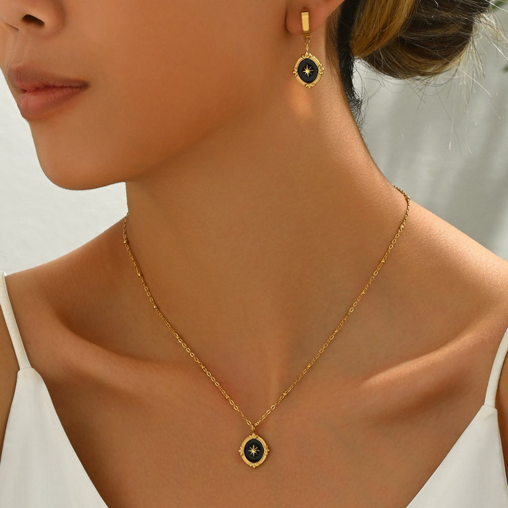 Wholesale Black cross pendant stainless steel gold necklace and earrings