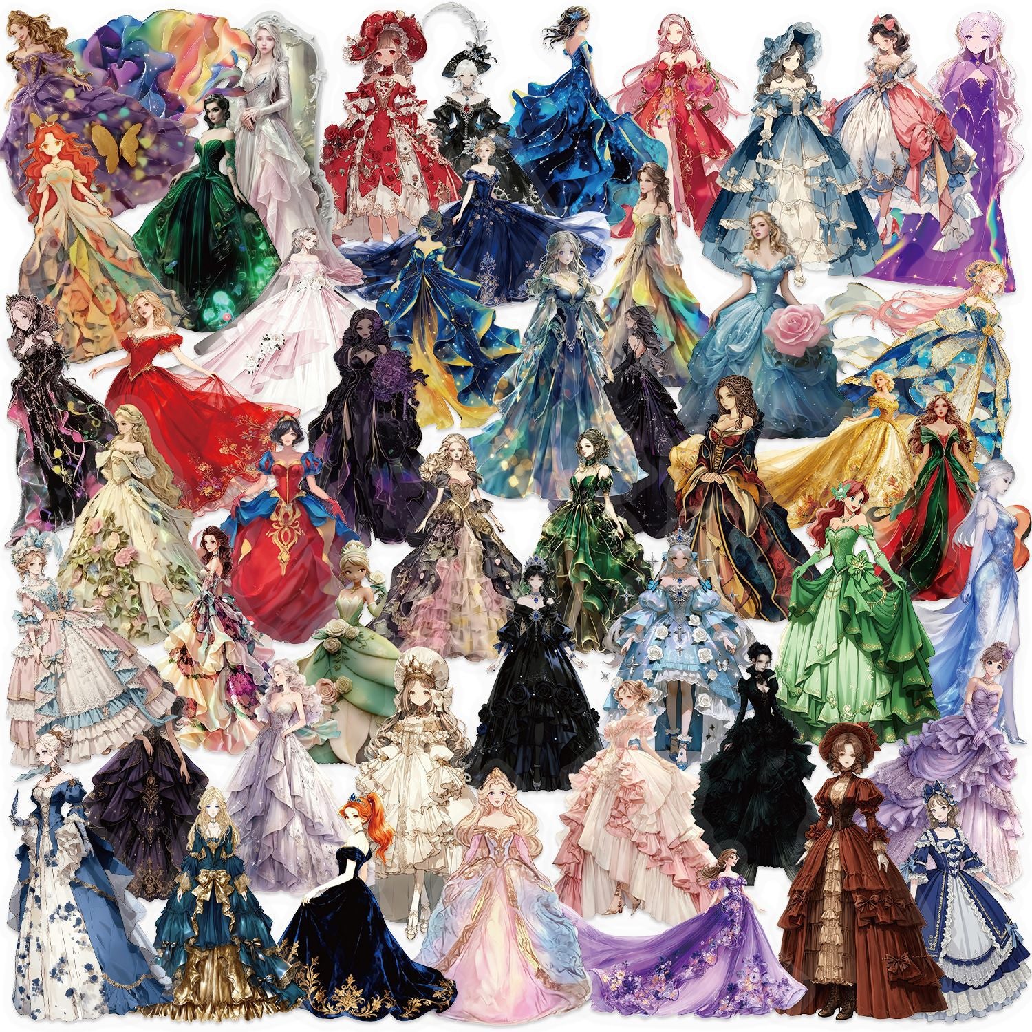 Wholesale 50pcs Transparent Cartoon Beautiful Girl Waterproof Vinyl Stickers