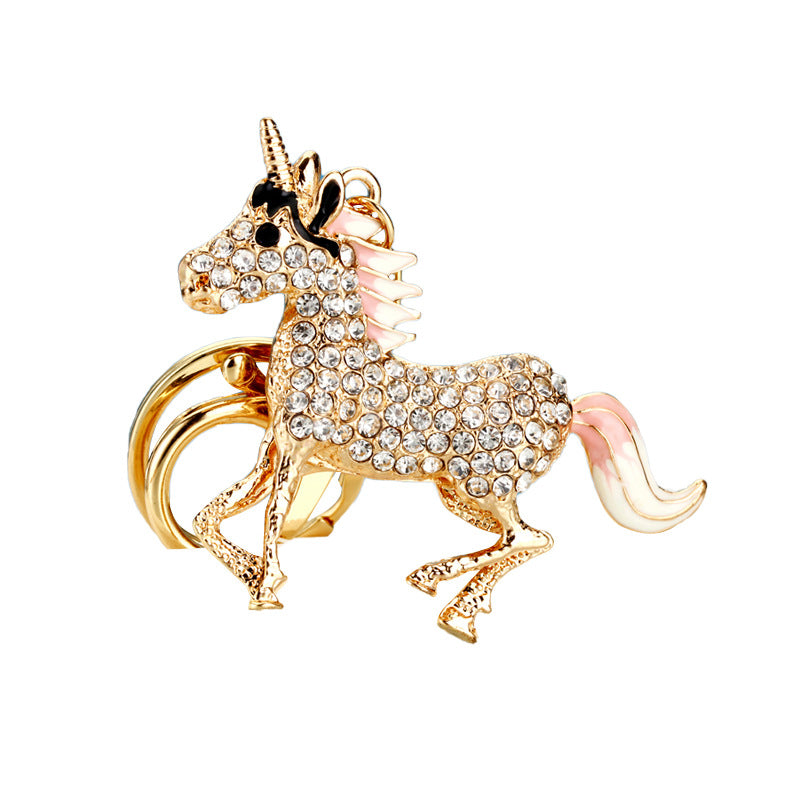 Wholesale Gold studded diamond unicorn metal keychain