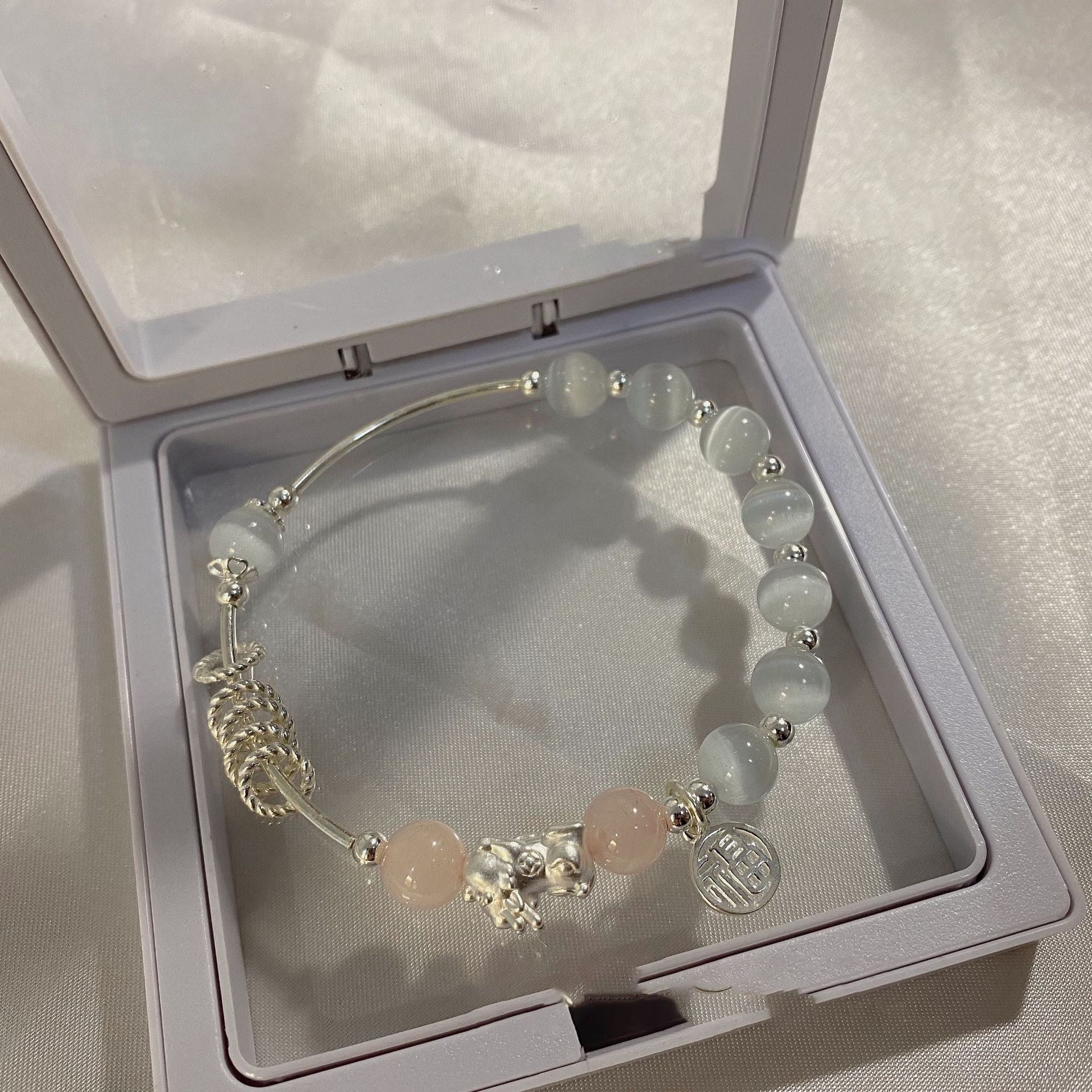 Bracelet Pixiu Bracelet de la fortuna de cristal de polvo de polvo natural de ópal