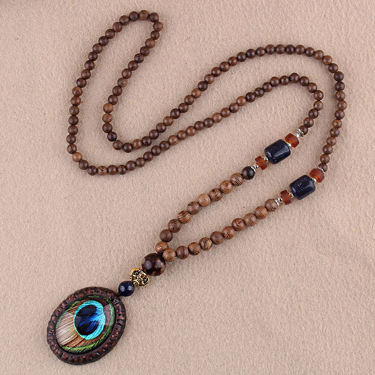 Wholesale Ethnic Style Pendant Bodhi Pendant Wooden Bead Necklace