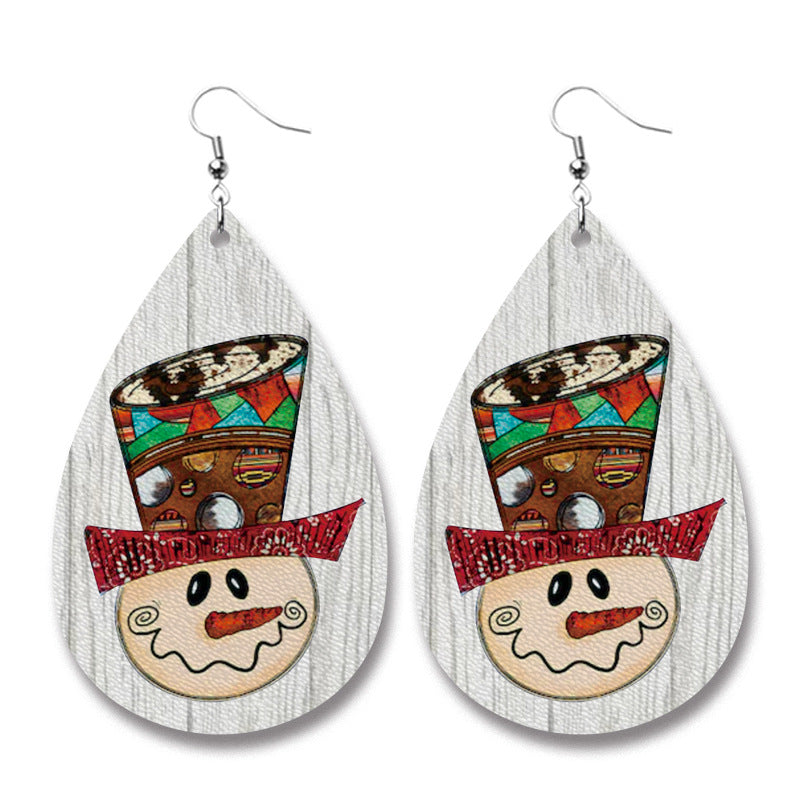 Wholesale Christmas Cow Sheep Animal Western Style Sunflower Retro PU Leather Earrings