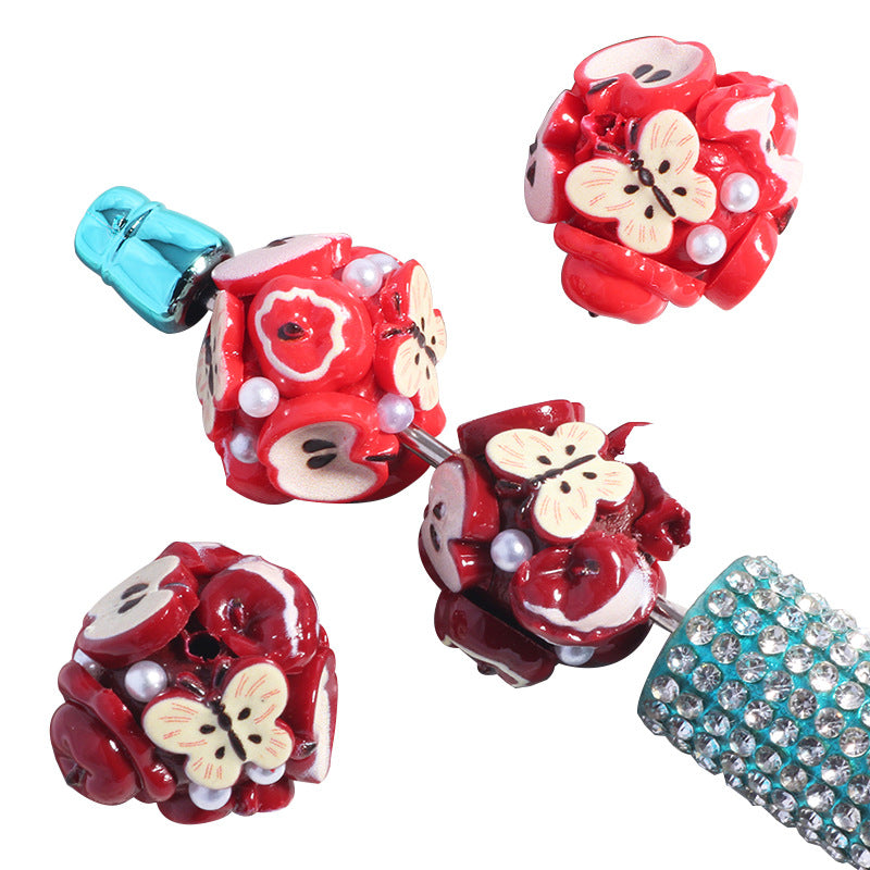 Wholesale 5pcs/pack Butterfly apple core can be worn through the straight hole loose beads diy mobile phone key chain