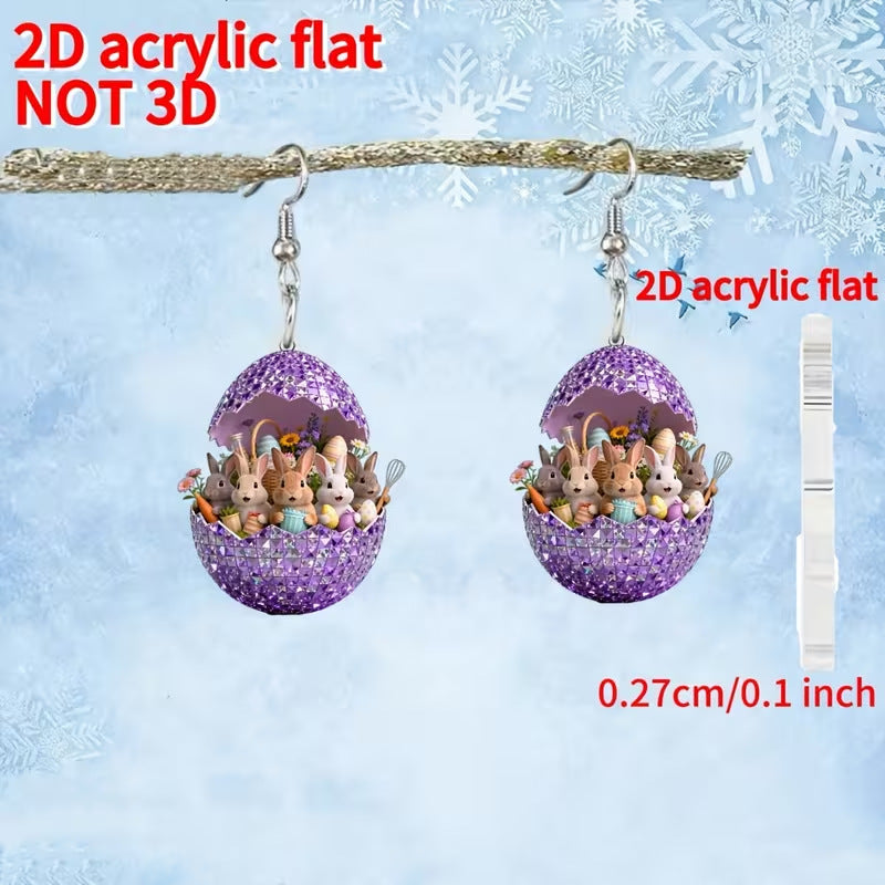 Wholesale Easter Purple Eggshell Rabbit Acrylic Earrings