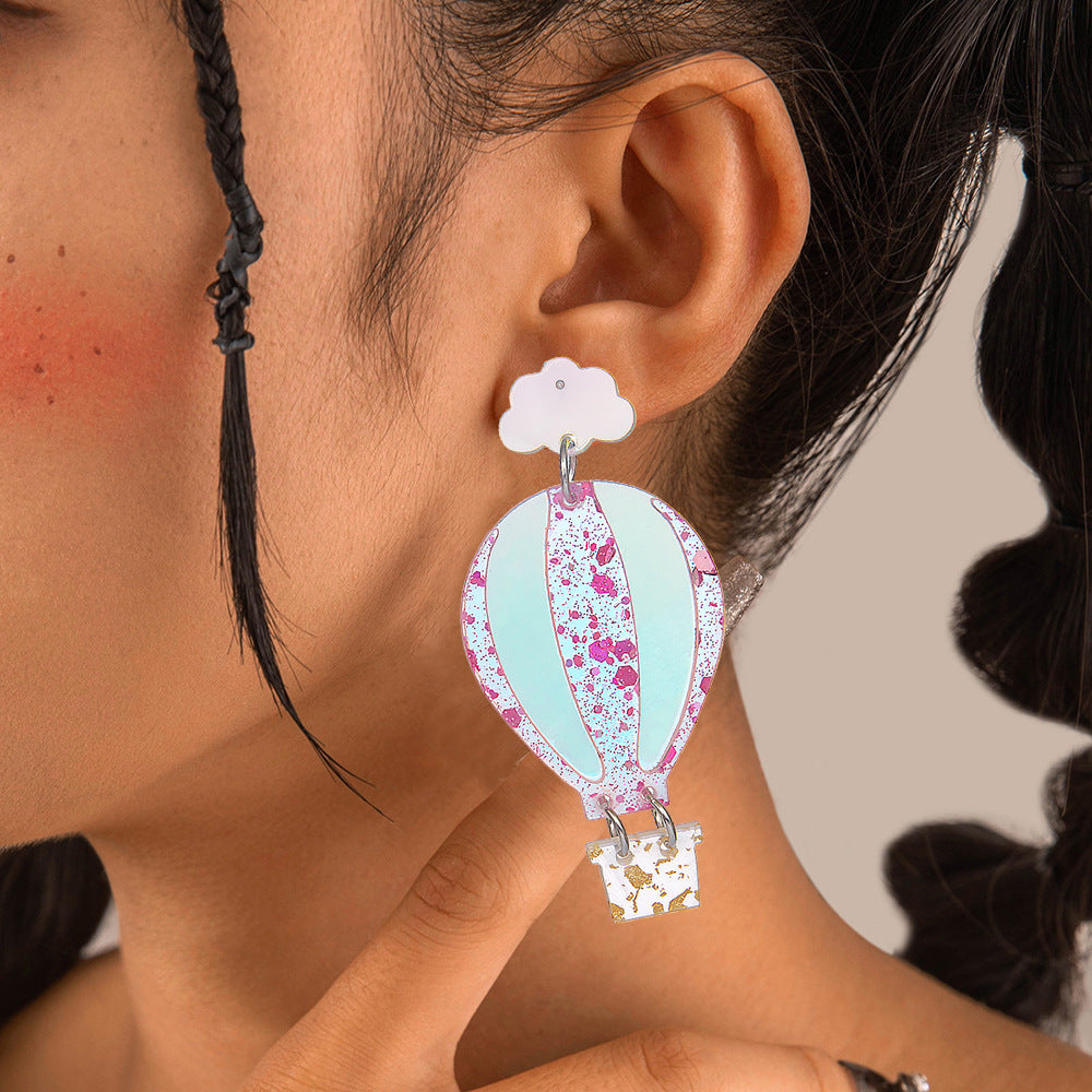 Wholesale new fashion earrings trend creative acrylic colorful hot air balloon Christmas earrings jewelry earrings