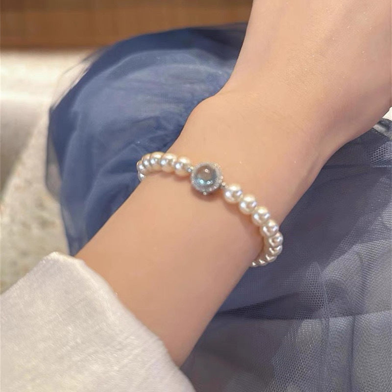 Wholesale Mermaid's tears navy blue sapphire artificial pearl beaded bracelet light luxury niche design bracelet