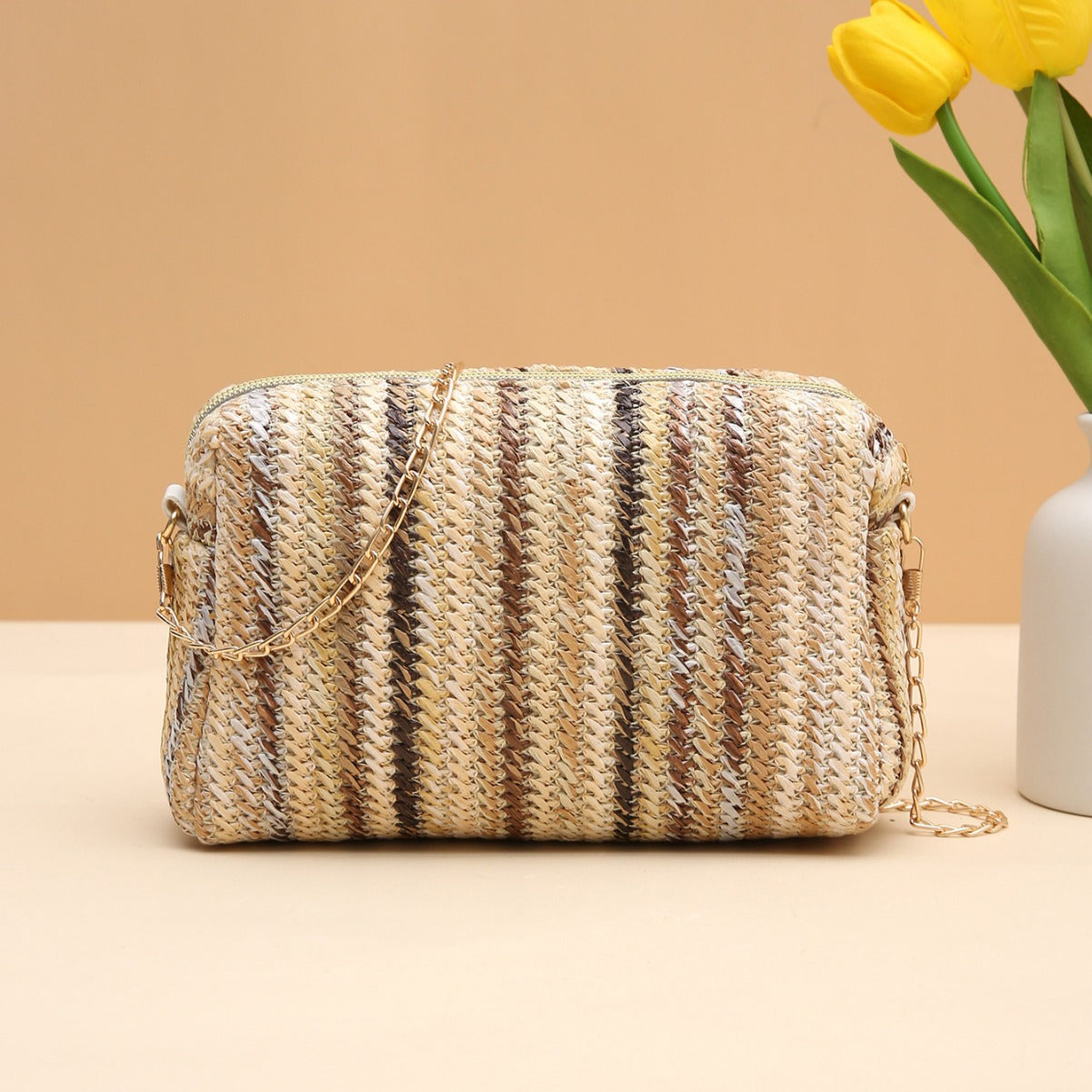 Wholesale Colorful Straw All-match Crossbody Rainbow Small Square Bag