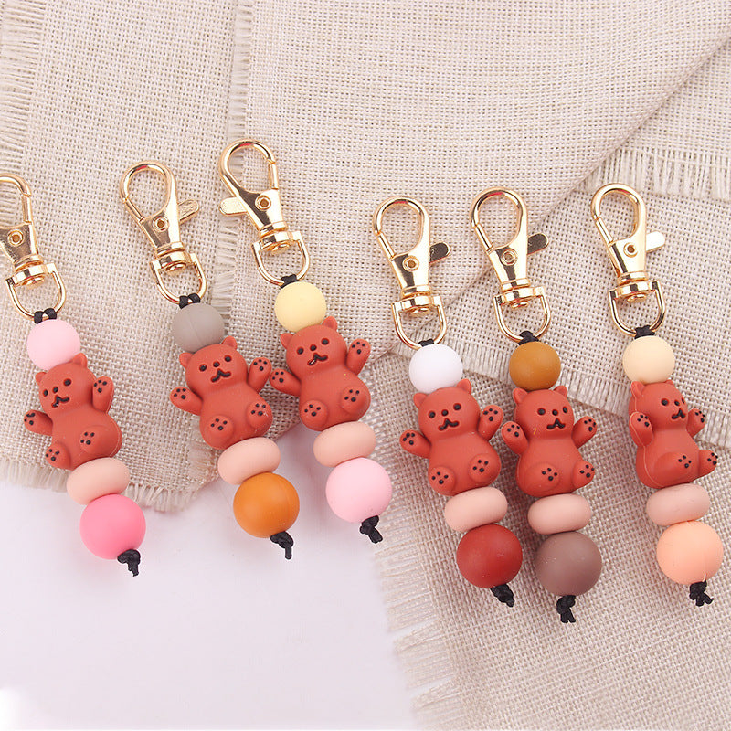 Wholesale Cartoon 3D Bear Silicone Beaded Keychain
