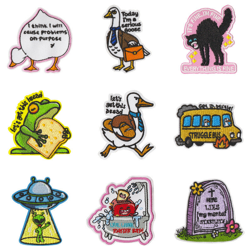 Wholesale Trendy Cute Duck Embroidery Patches Denim DIY Set Of 9 Fashion Craft Supply