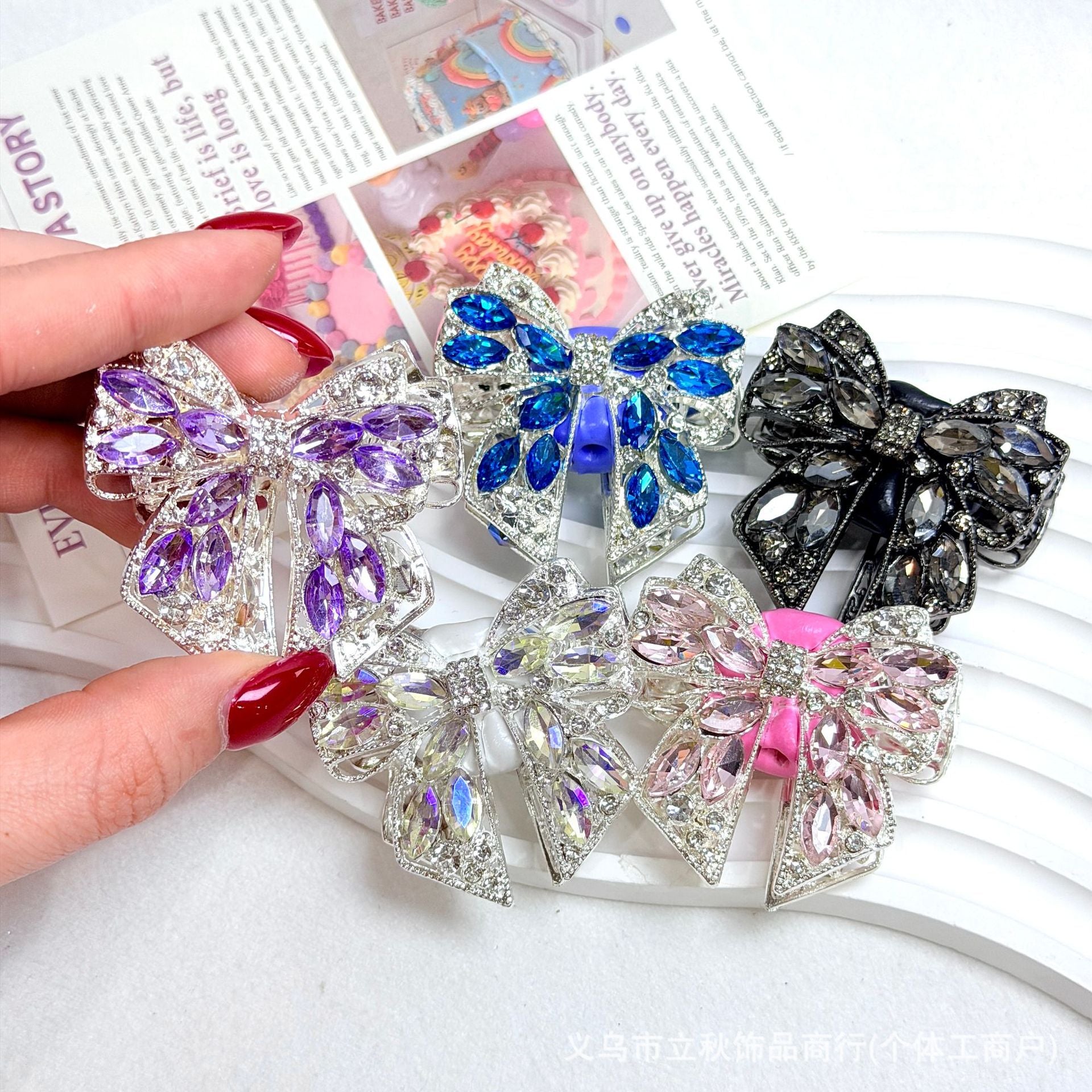 Wholesale  5pcs Colored Crystal Bow Water Diamond Beads