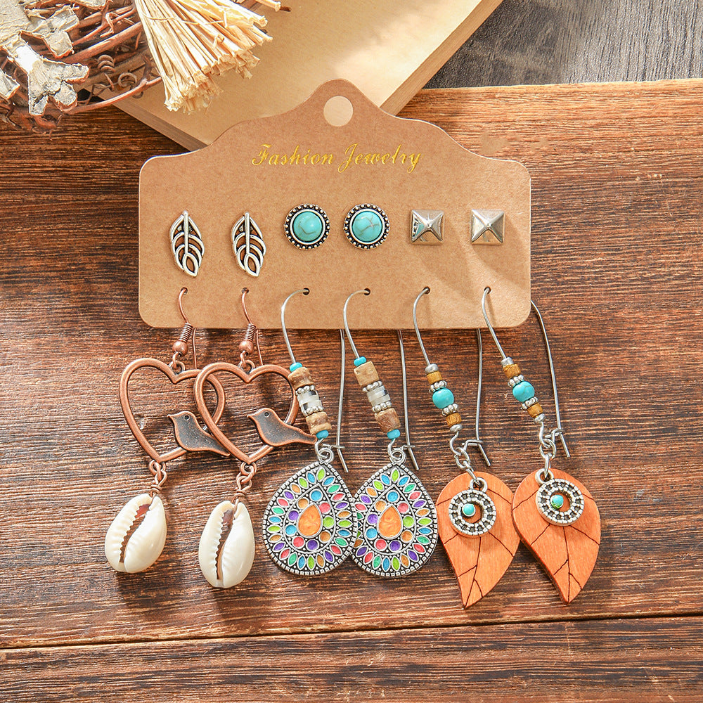 Wholesale Trendy Bohemian Retro Earring Set Silver Tone Turquoise Zinc Alloy With Ethnic Bird Motif Fashion Accessory For Gift And Resale