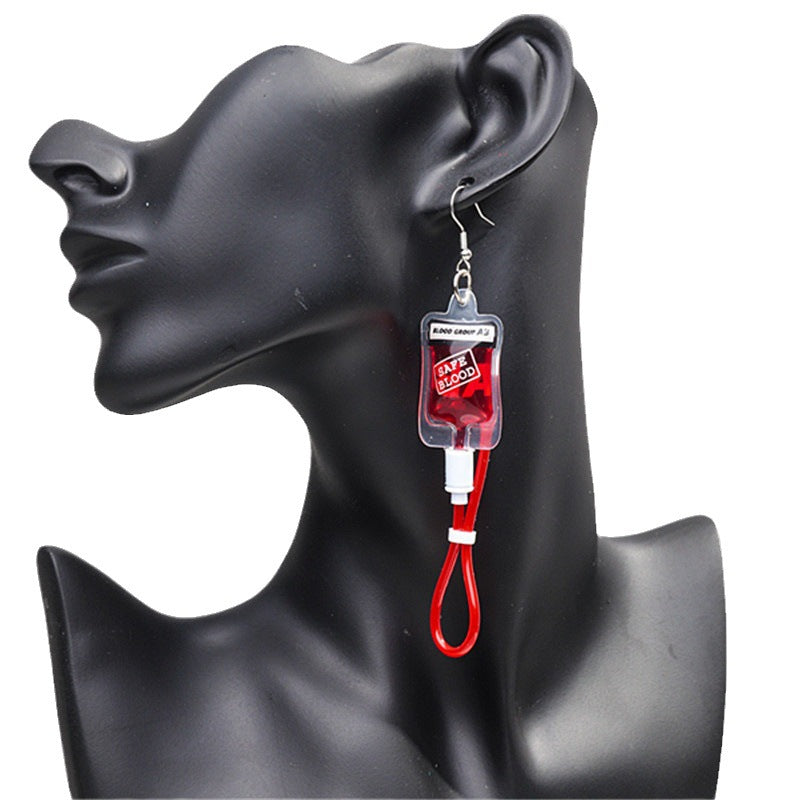 Wholesale Funny Creative Sweet and Cool Style Simulated Plasma Blood Bag Earrings
