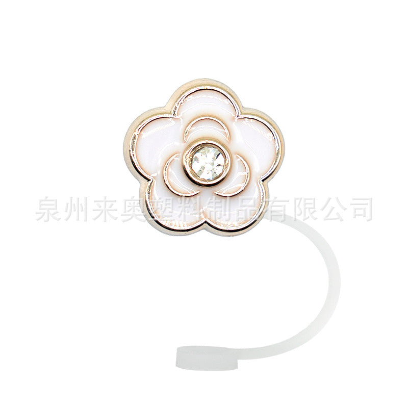 Wholesale  10pcs Acrylic Pearl Dust Cap Soft Rubber Straw Cover Cartoon Silicone Dust Cap Cup Accessories