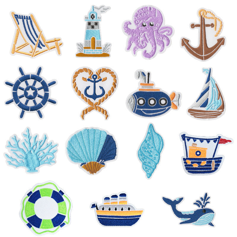 Wholesale Nautical Sailor Embroidered Iron On Patches 15 Piece Set Trendy Decorative Accessory For DIY Crafts Bags Towels Gift Resale